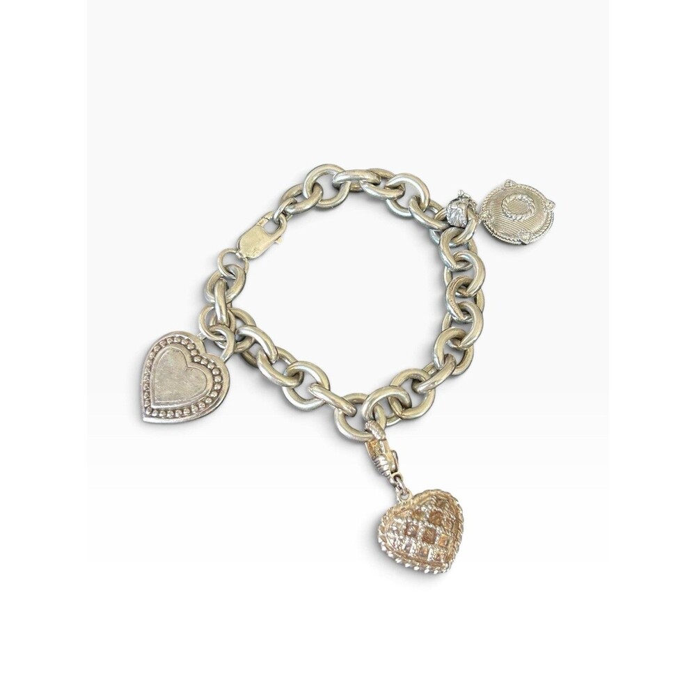 Judith Ripka 925 Sterling Silver Charm Bracelet 66g Heart Charms Designer